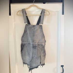 Free People Black Light Wash Denim Overall Dress